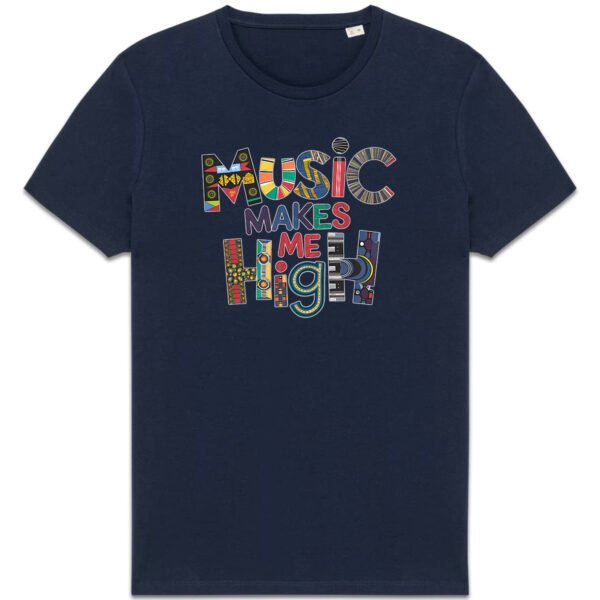 T-shirt unisexe Music Makes Me High bleu backstage en coton bio - Wax & Wear