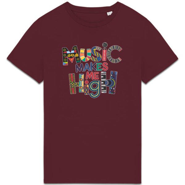 T-shirt unisexe Music Makes Me High groove grenat en coton bio - Wax & Wear