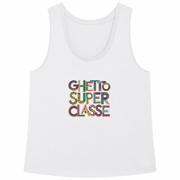 Débardeur femme Ghetto Super Classe blanc studio en coton bio - Wax & Wear