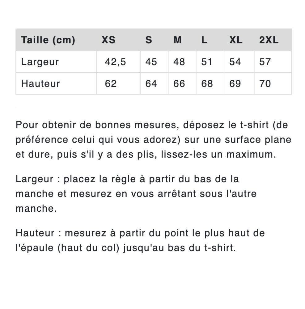Guide des tailles femme 155gr