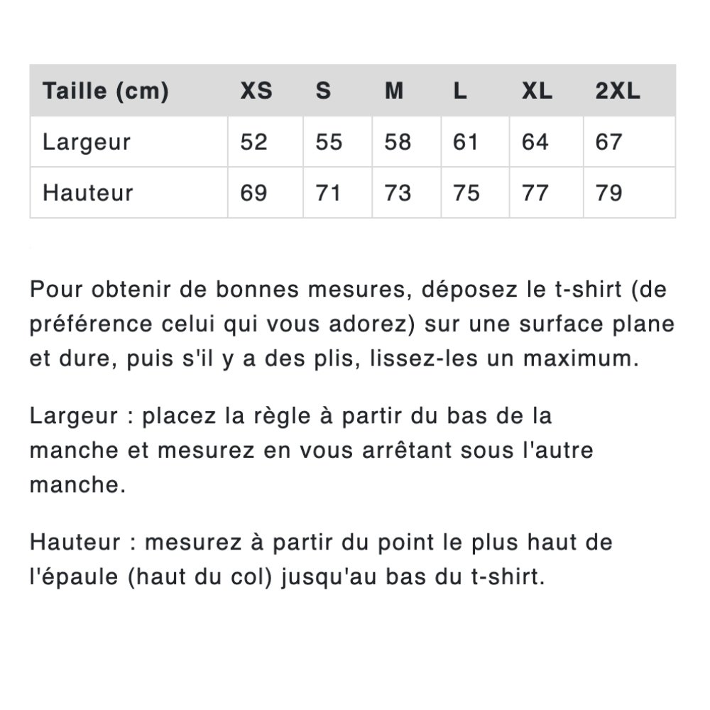 Guide des tailles oversize