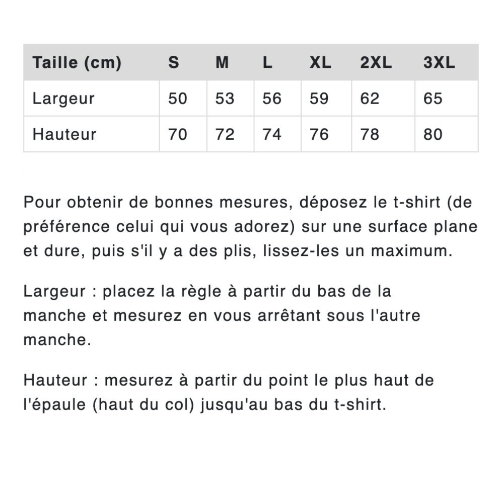 Guide des tailles femme 155gr