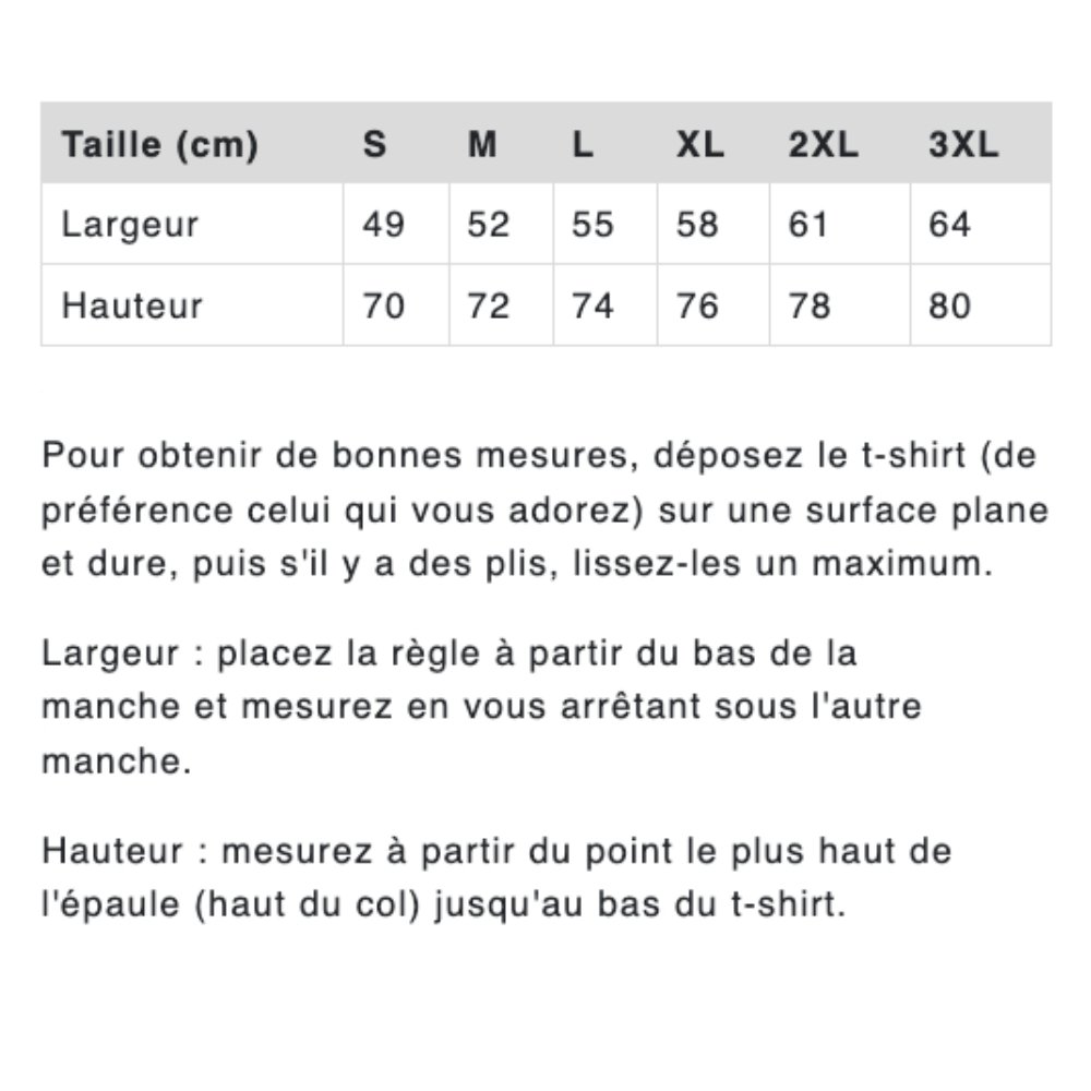 Guide des tailles hoodie oversize unisexe 300gr