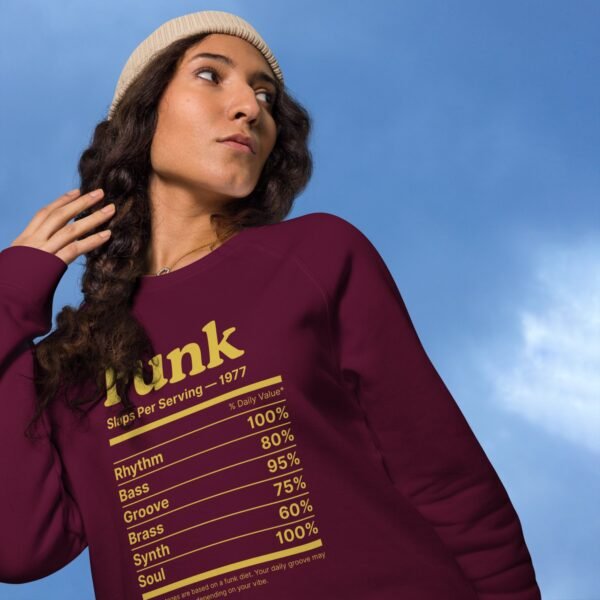 sweat funk unisexe Groove Grenat porté par un modèle femme