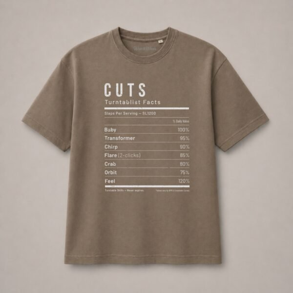 t-shirt DJ oversize cuts - Groove Facts Break Taupe - Mockup