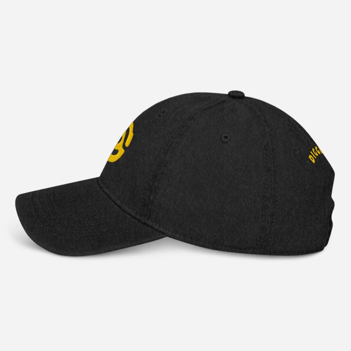 Casquette DJ en jean noire avec broderie inspirée des 45 tours